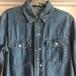 3/4 Sleeve Denim Button Down Shirt